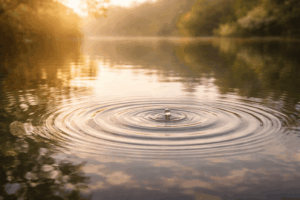 穏やかな水面に広がる波紋が、自分の感覚に気づく瞬間を象徴しているイメージ