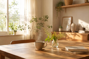 朝の光と温かいお茶に包まれながら自分に戻る静かな時間