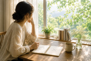 窓辺で静かに自分と向き合う女性