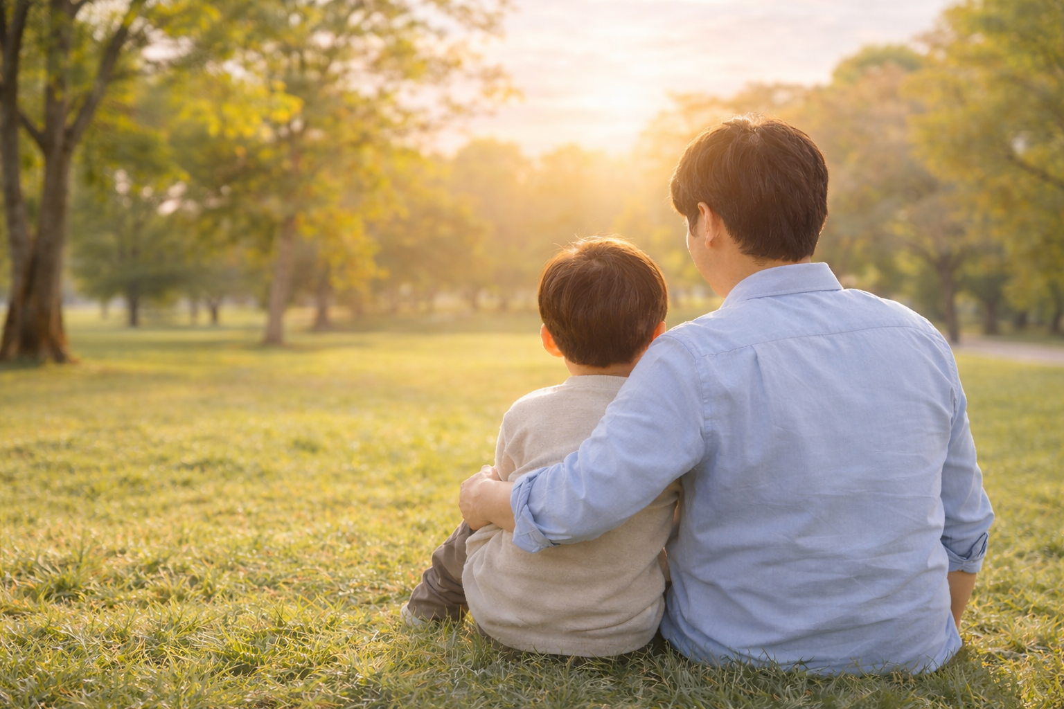 父と子の日差しの中で