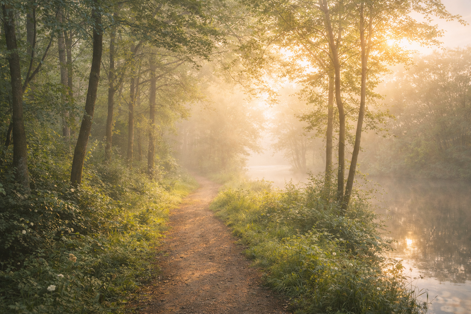 霧に包まれた朝の森