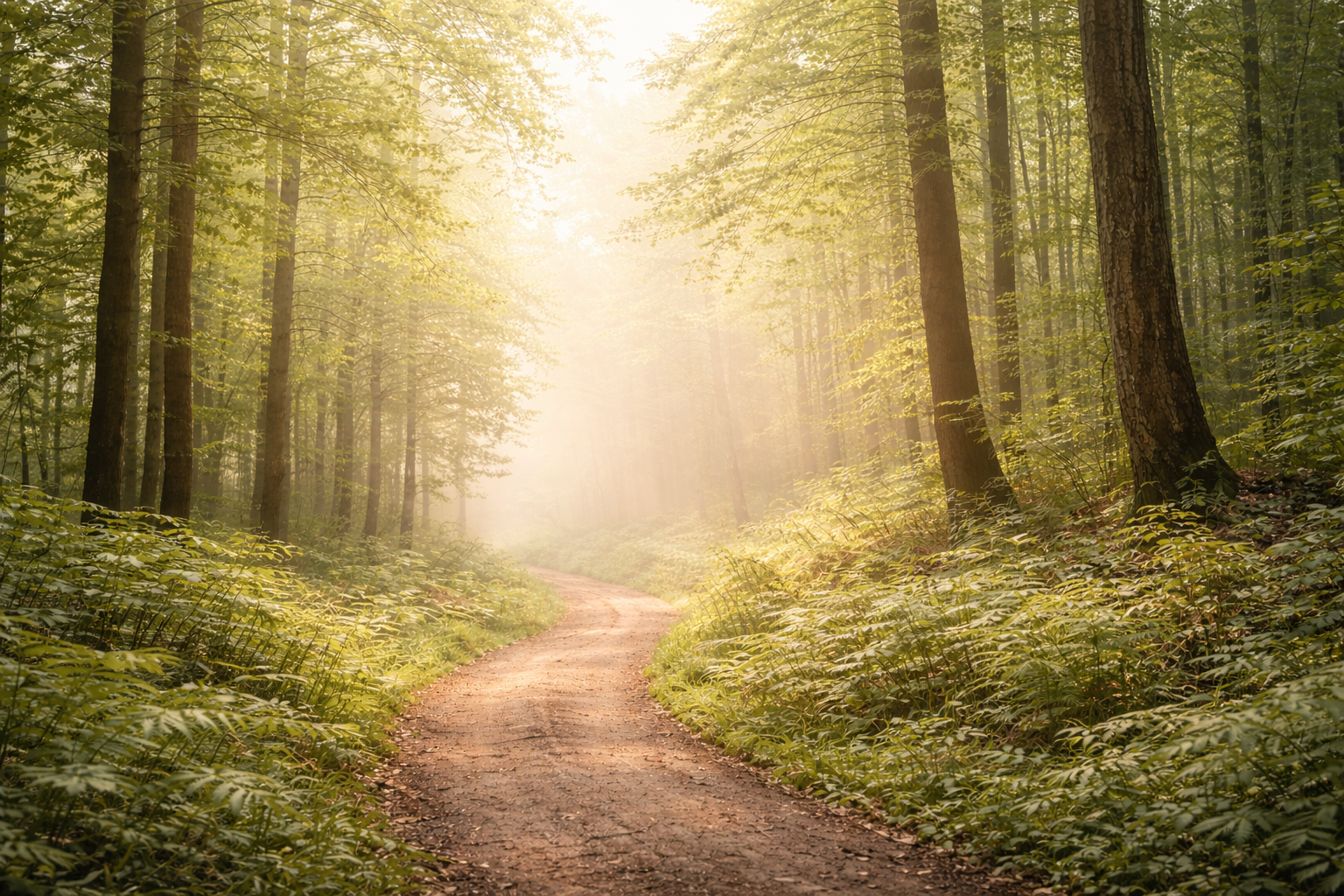 朝の霧に包まれた小道