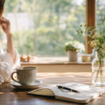 自分らしい生き方を考えながらノートを開く女性