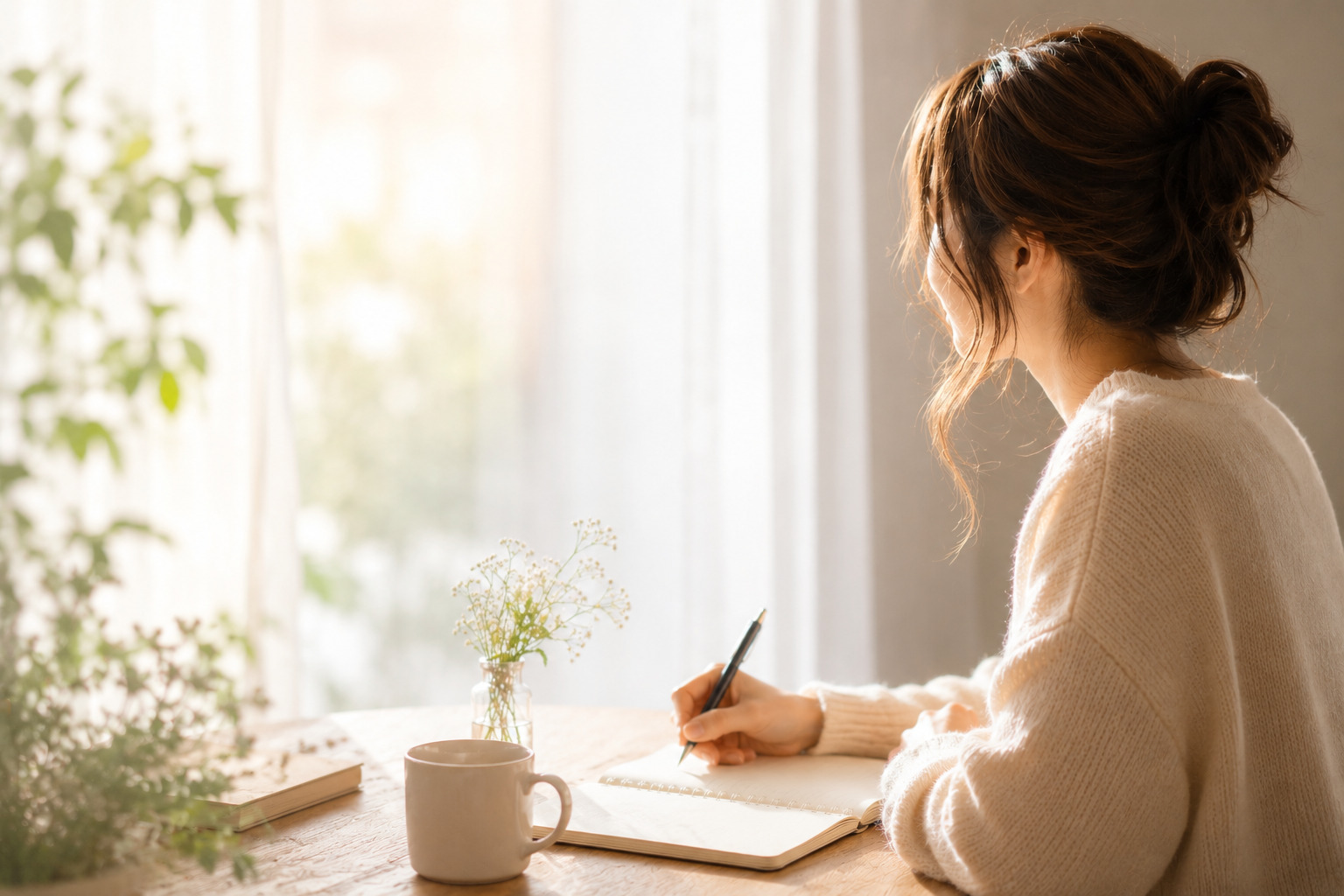 自分を責める毎日から、本当の気持ちに向き合うためにノートを書く女性