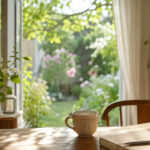 朝日が差し込むダイニングでお茶を楽しむ暮らしの風景